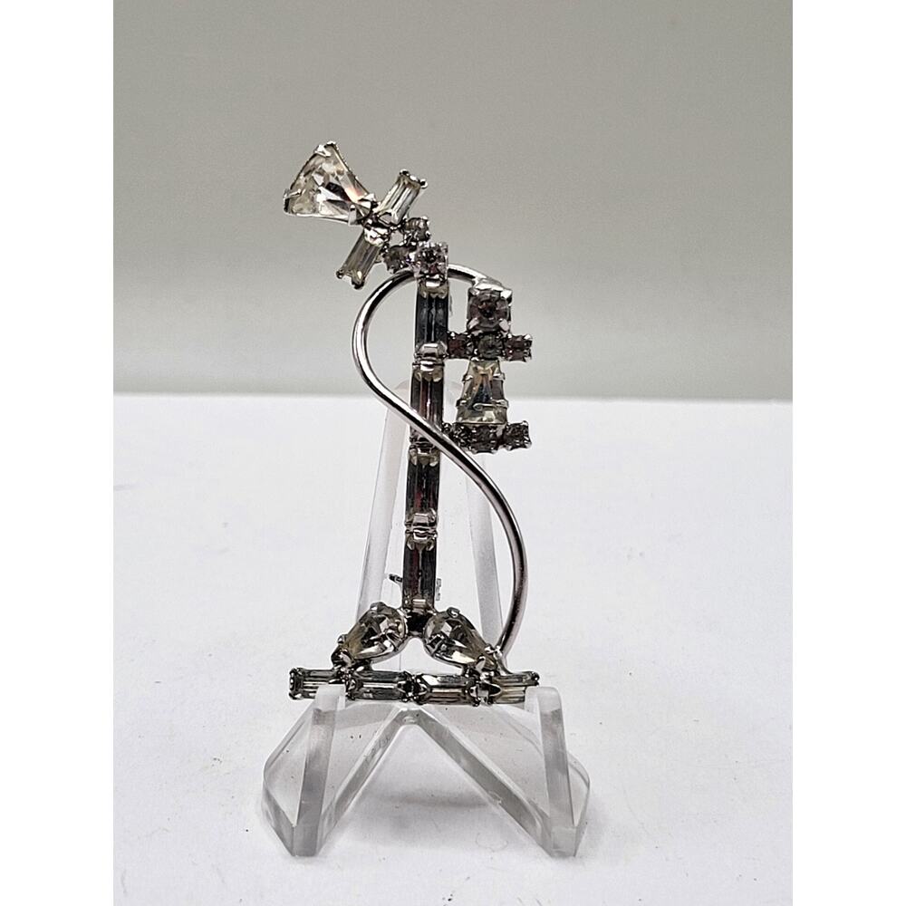 Vintage Telephone Rhinestone Brooch Candlestick Phone Silver Tone Pin